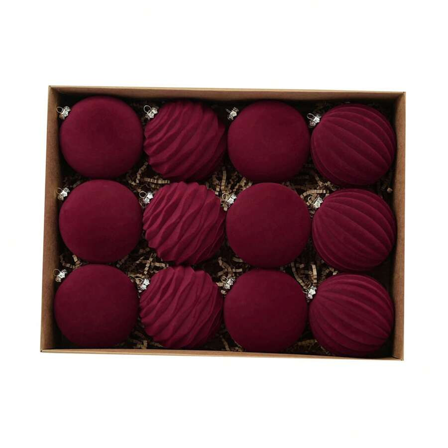 12 PCS Christmas Ball Ornaments, Christmas Velvet Hanging Ornaments For Holidays, Christmas Tree ... | SHEIN