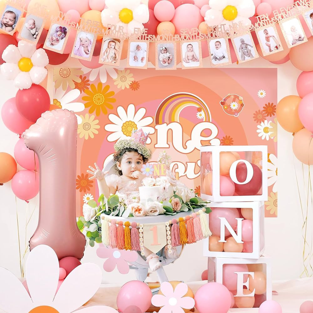 Groovy One Baby Birthday Party Decorations For Girls Daisy Balloon Garland Boho Hippie Monthly Ph... | Amazon (US)