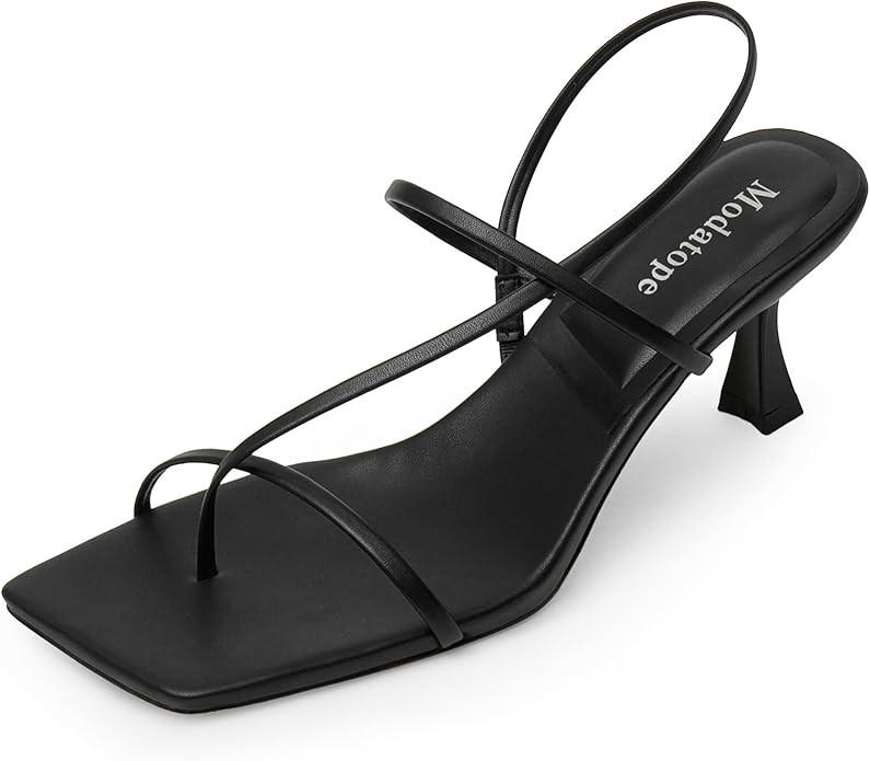 Modatope Womens Kitten Heel Strappy Thong Sandals Square Open Toe Flip Flop Heels | Amazon (US)