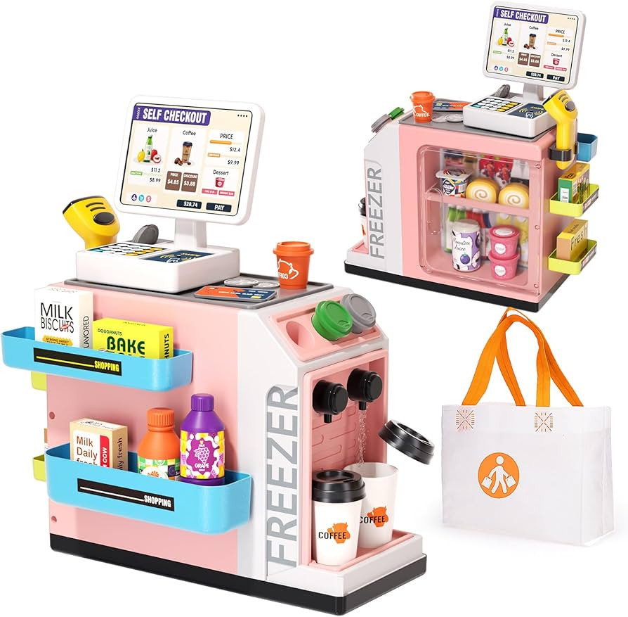 48-Piece Pretend Play Cash Register Toy Set with Water Outlet Function - Calculator, Shopping Bag... | Amazon (US)