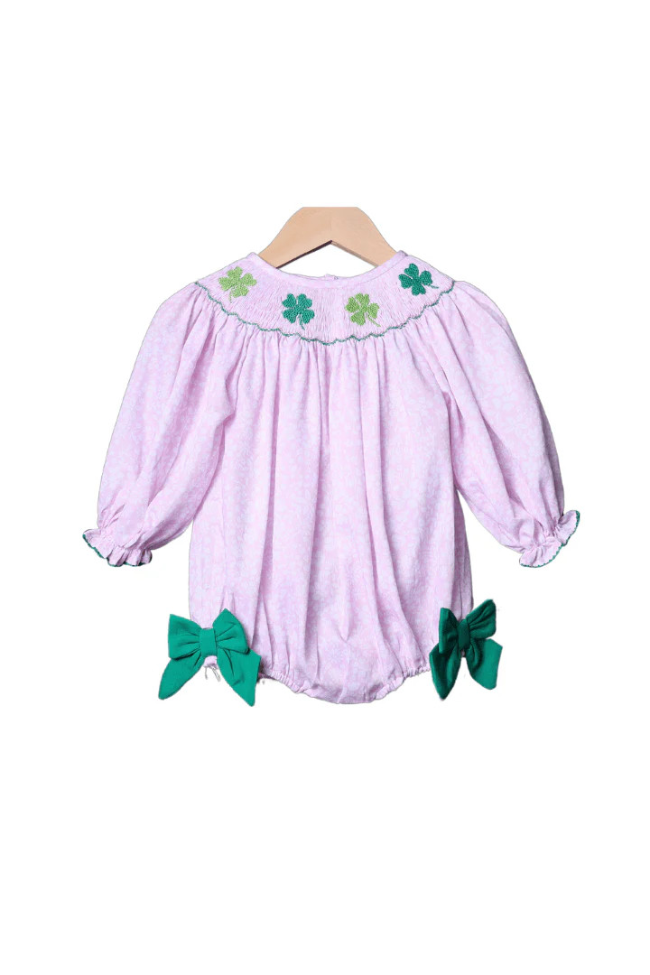 Smocked Clover Pink Floral Bishop Bubble | The Smocked Flamingo