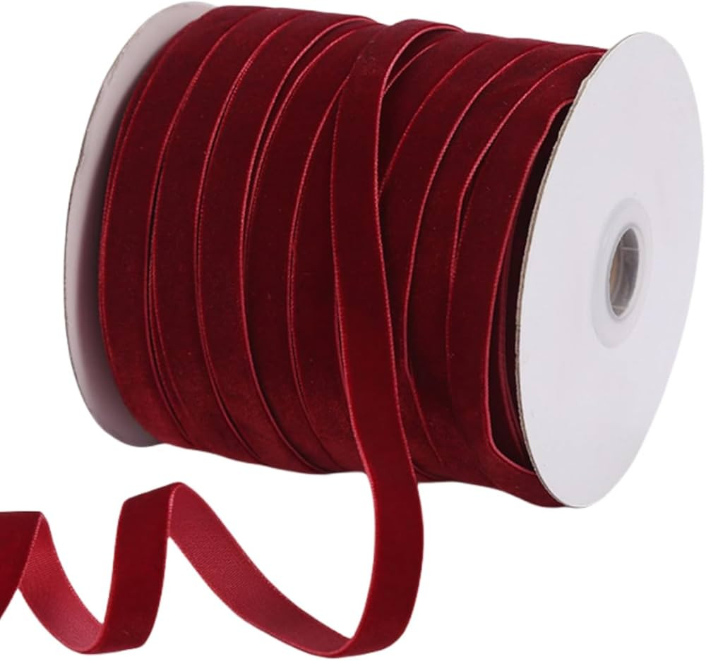 Abbaoww 50 Yards Vintage Burgundy Velvet Ribbon 3/8 Inch for Gift Wrapping Wedding Decoration DIY... | Amazon (US)