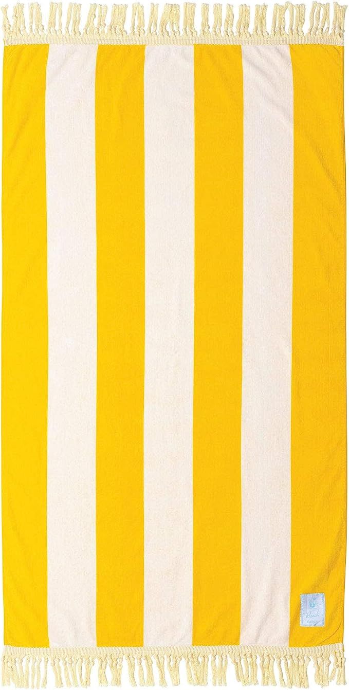 FUNBOY Oversized Beach Towel, Yellow Cabana Design, Perfect for a Summer Pool Party and the Beach | Amazon (US)