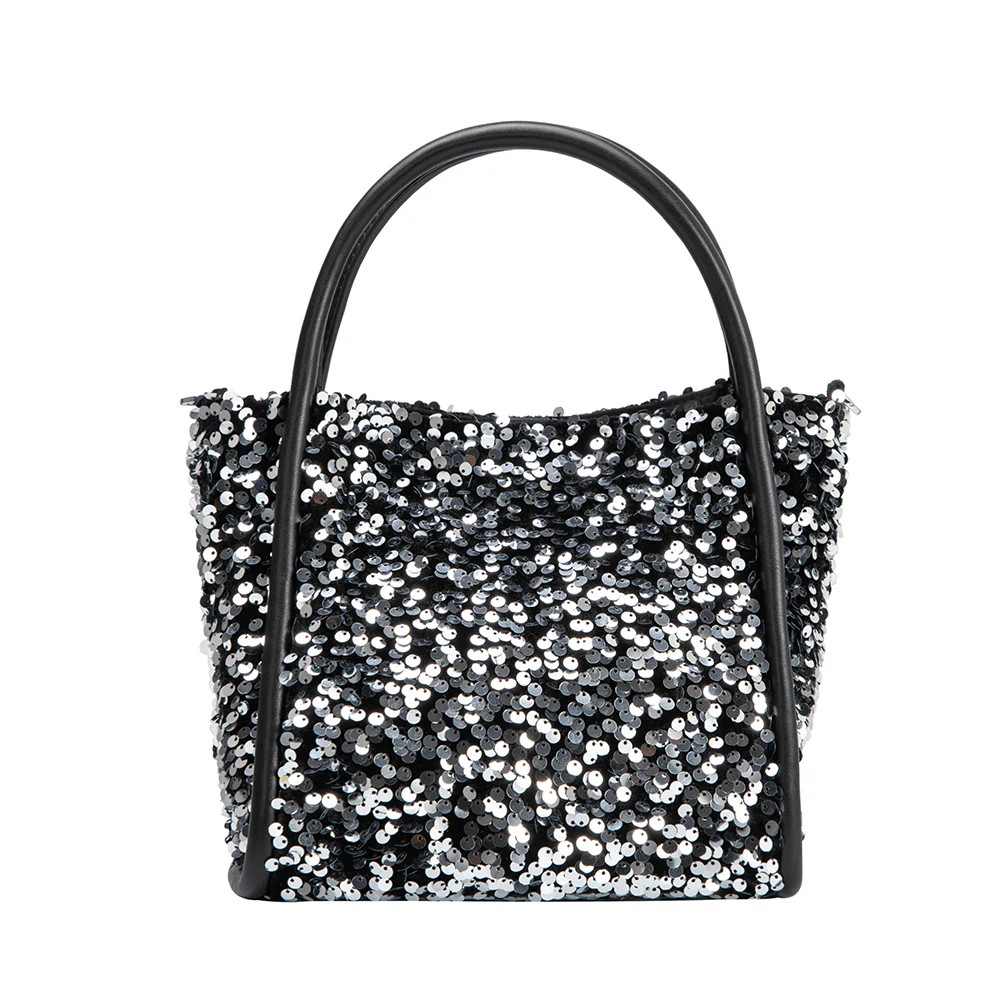 Silver Cassandra Small Sequin Top Handle Bag | Melie Bianco | Melie Bianco