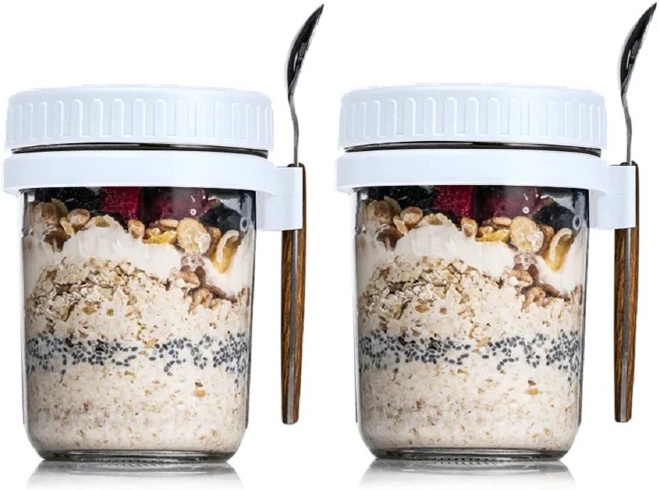 Amazon.com: Xigugo Overnight Oats Jars, Overnight Oats Container with Lid and Spoon, 10 oz Cereal... | Amazon (US)