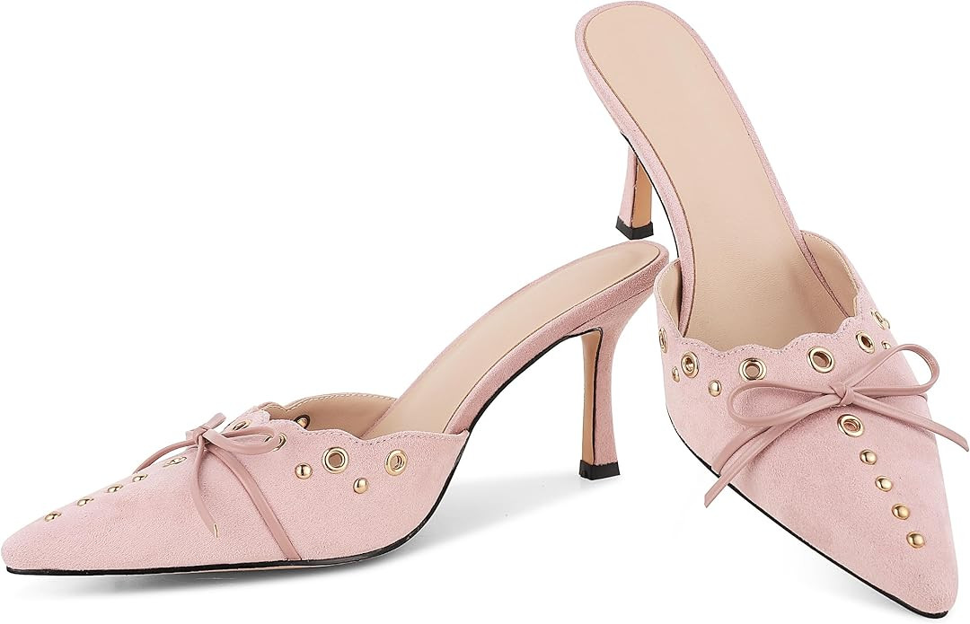 SaraIris Women's Black Mules Heels Pointed Toe Studded Slingback High Heel | Amazon (US)