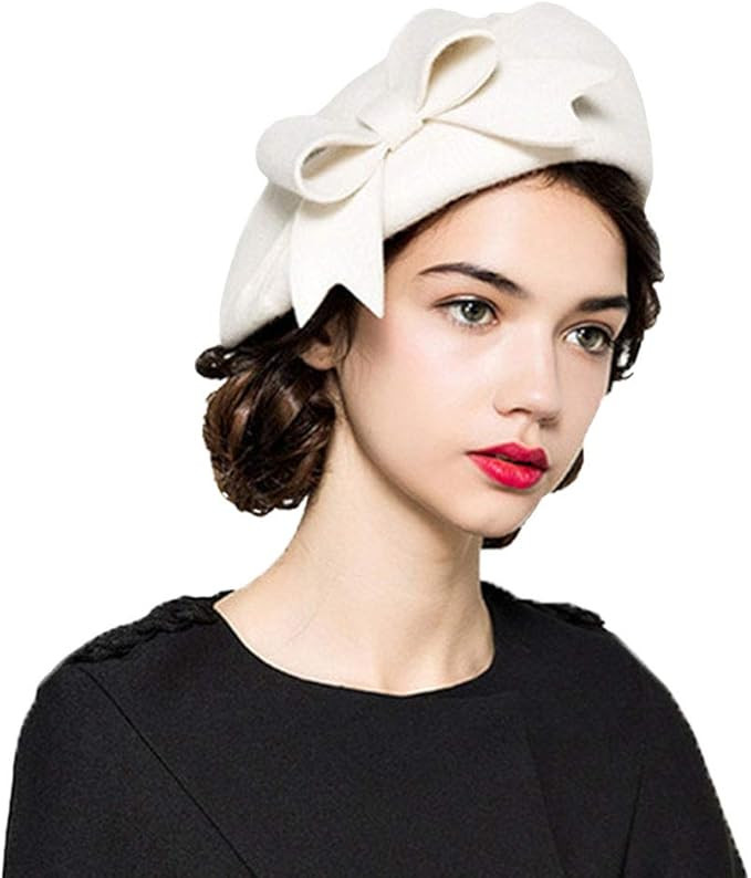 F FADVES 100% Wool Beanie Hat French Dress Beret Winter Hat Vintage Fascinator Hats | Amazon (US)