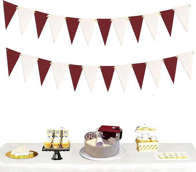 Graduation Decorations maroon 2026/maroon white Graduation Party Decorations Triangle Bunting Ban... | Amazon (US)