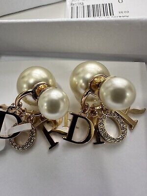 Christian Dior Tribales White Resin Pearls  Crystal Gold Tone Stud Earrings  | eBay | eBay US