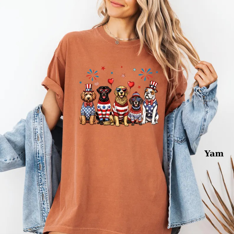 Comfort Colors® Unisex 4th of July Dogs Shirt, USA Dogs Shirt, America T-shirt, Patriotic Dog Te... | Etsy (US)