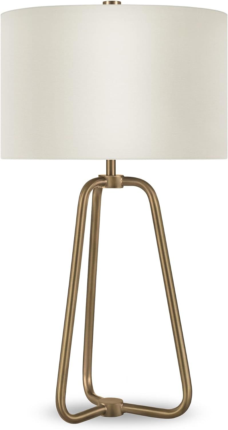 Henn&Hart Mid-Century Modern Metal Table Lamp with Fabric Shade in Brass | Amazon (US)