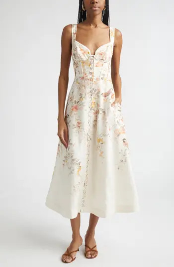 Luna Buttoned Linen Picnic Midi Dress | Nordstrom