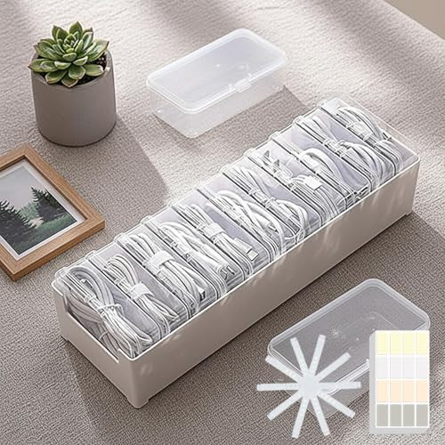 11 Case Cable Storage Box with Cable Straps and Label Stickers, Cord Organizer for Charging Cable... | Amazon (US)