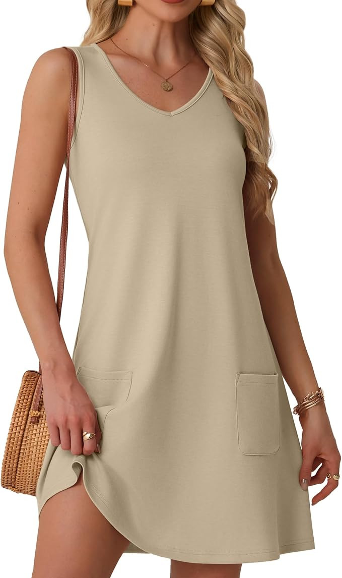 Lepunuo Summer Dresses for Women Casual V Neck Sleeveless Tank Dresses Beach Vacation Sundresses | Amazon (US)