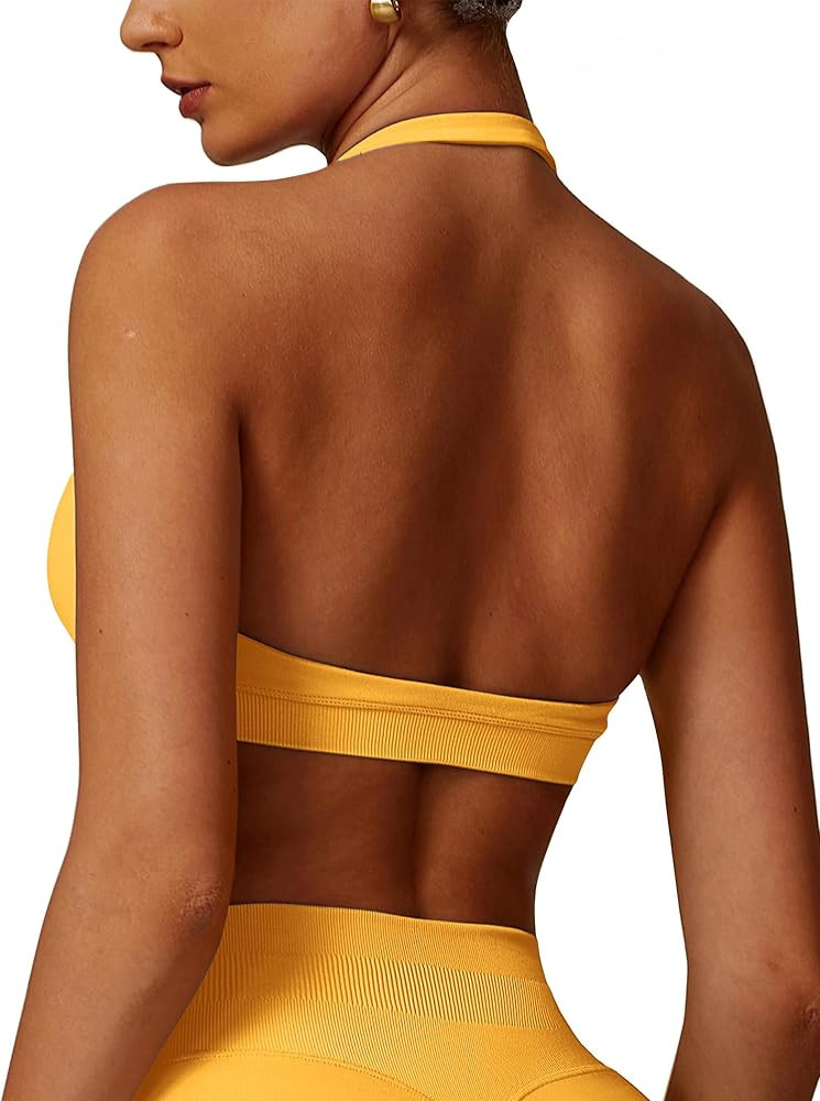 ABOCIW Women Seamless Halter Sports Bra Open Back Padded Gym Workout Crop Tank Tops Low Impact Br... | Amazon (US)
