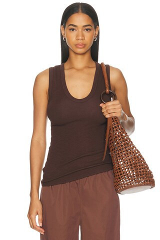 Enza Costa Textured Rib Sleeveless U Neck Tank Top in Chocolate | FWRD 