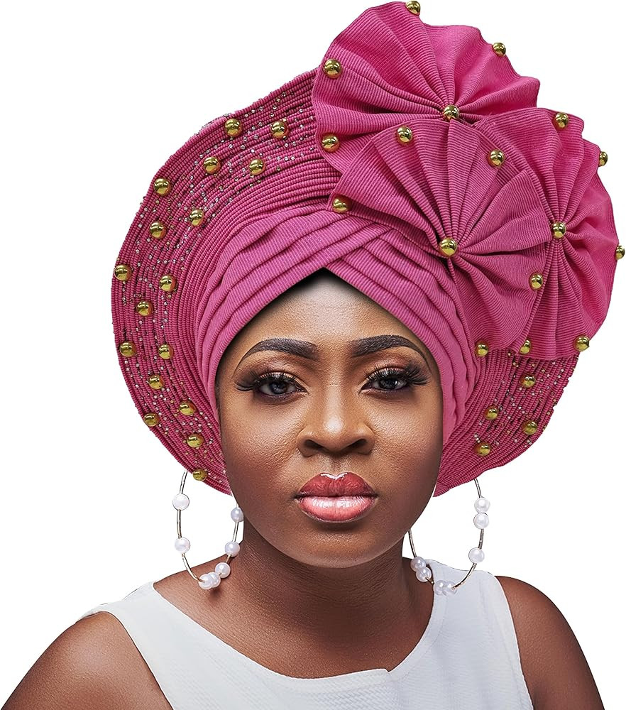 Nigerian Gele Headties with Beads and Stones African Headtie Women Head Wrap Already Made Auto | Amazon (US)