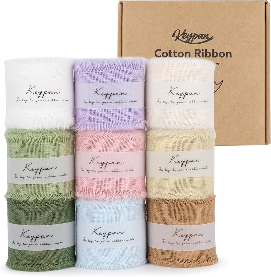 Keypan Cotton Ribbon Mixed Color Set with Frayed Fringe Fabric 9 Rolls 1" x 2 Yards for Gift Wrap... | Amazon (US)