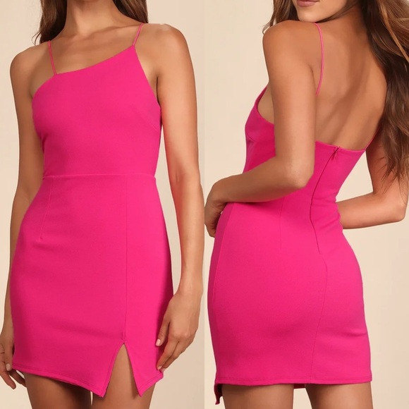 Lulu’s NEW Party for Two Hot Pink Asymmetrical Bodycon Mini Dress Sz S | Poshmark