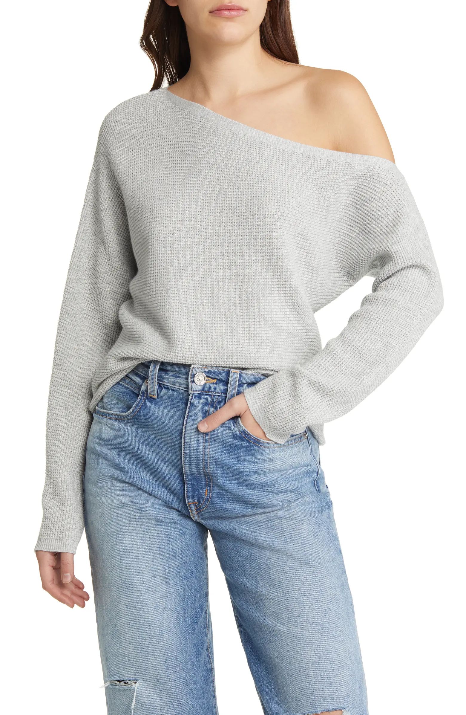 One-Shoulder Thermal Knit Sweater | Nordstrom