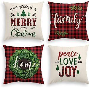 AVOIN Merry Christmas Saying Throw Pillow Cover Boxwood Wreath, 18 x 18 Inch Winter Holiday Buffa... | Amazon (US)