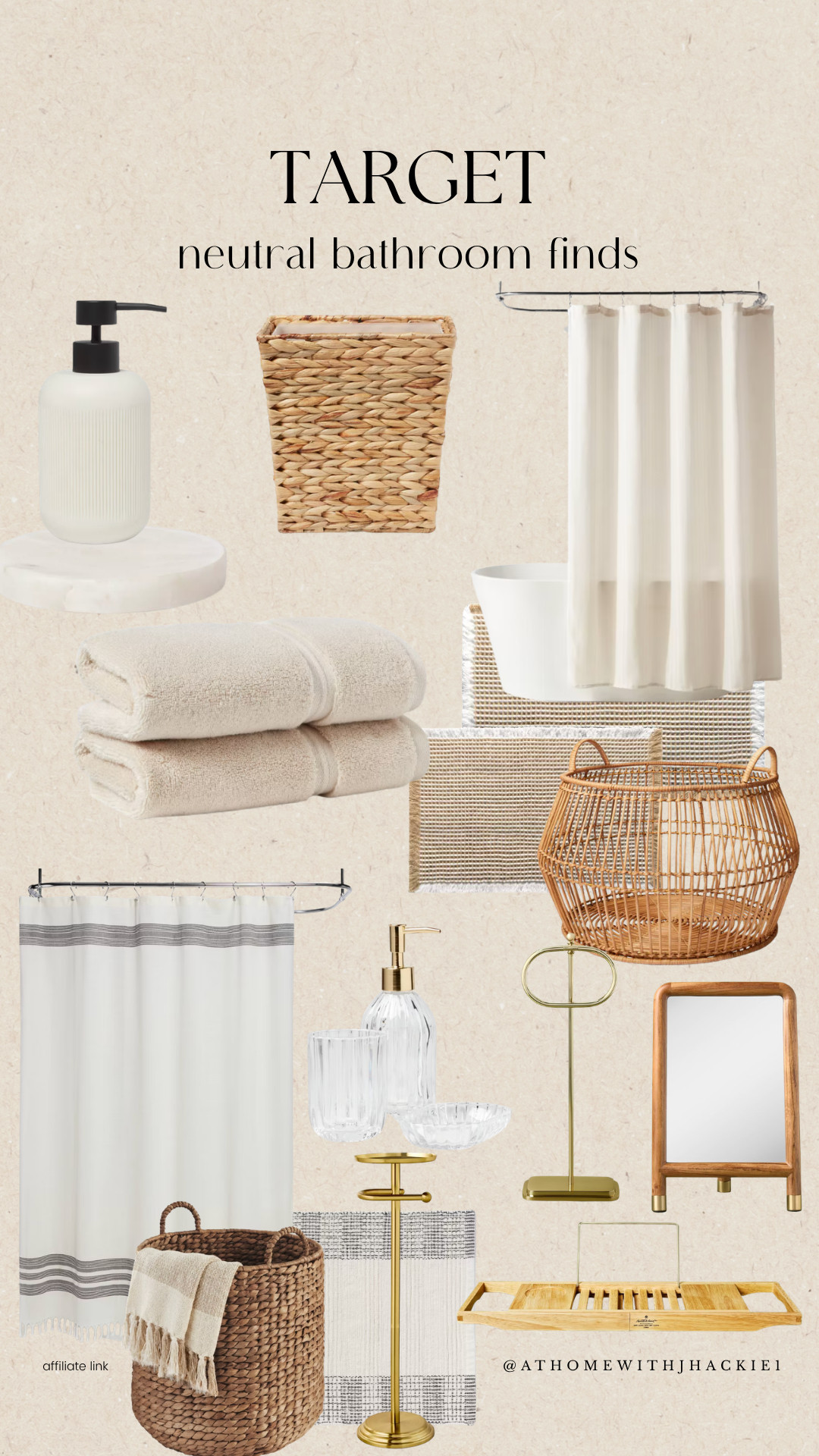 Target Neutral Bathroom Finds: Target bathroom decor, Target bathroom finds, neutral bathroom decor, bathroom organization, bathroom storage ideas, neutral shower curtain, woven bathroom basket, bathroom accessories, Target home finds, spa inspired bathroom, cozy bathroom decor, modern organic bathroom, neutral bath towels, bathroom rug, brass bathroom accessories, small bathroom decor, affordable bathroom makeover, bathroom styling ideas, warm neutral bathroom, Target home decor

#LTKHome
