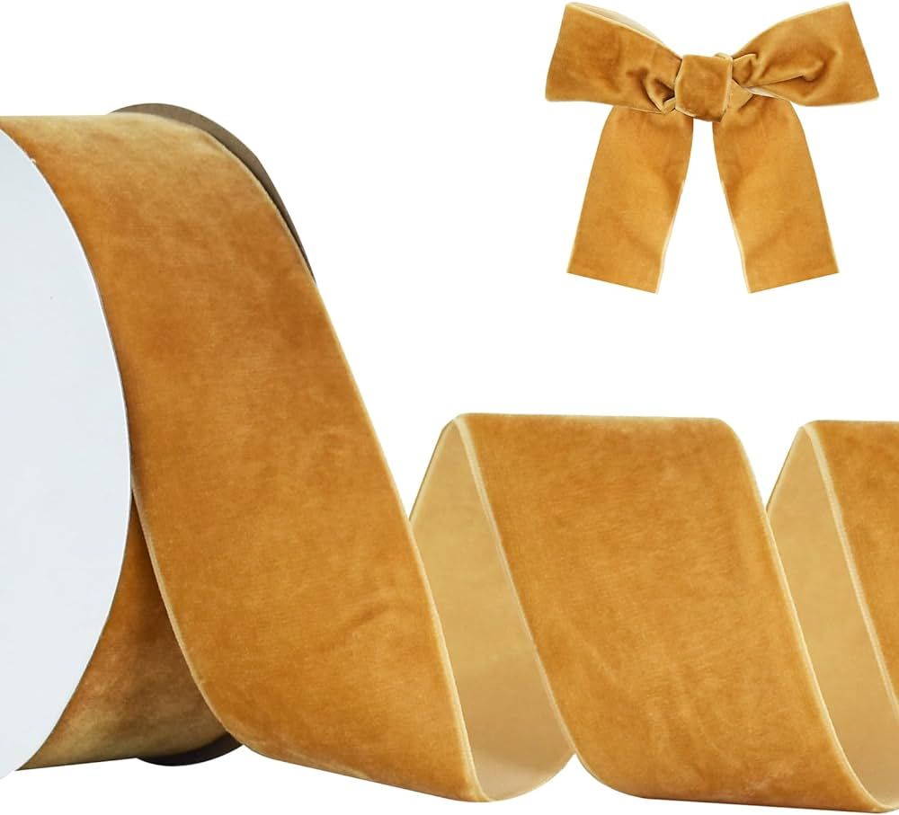 TONIFUL Khaki Gold Velvet Ribbon 2 Inch x 10yds, Vintage Velvet Ribbons, for Christmas Wreath Dec... | Amazon (US)