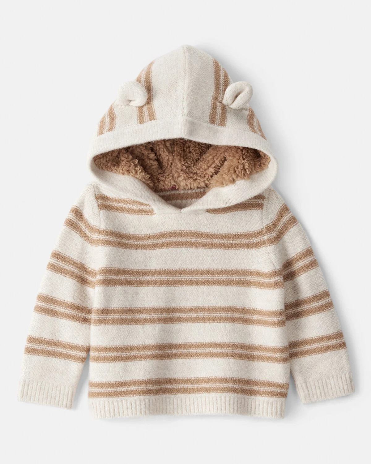 Baby Stripe Sweater with Teddy Fleece-Lined Hood and Bear Ears - Brown/Cream | Carter's Inc