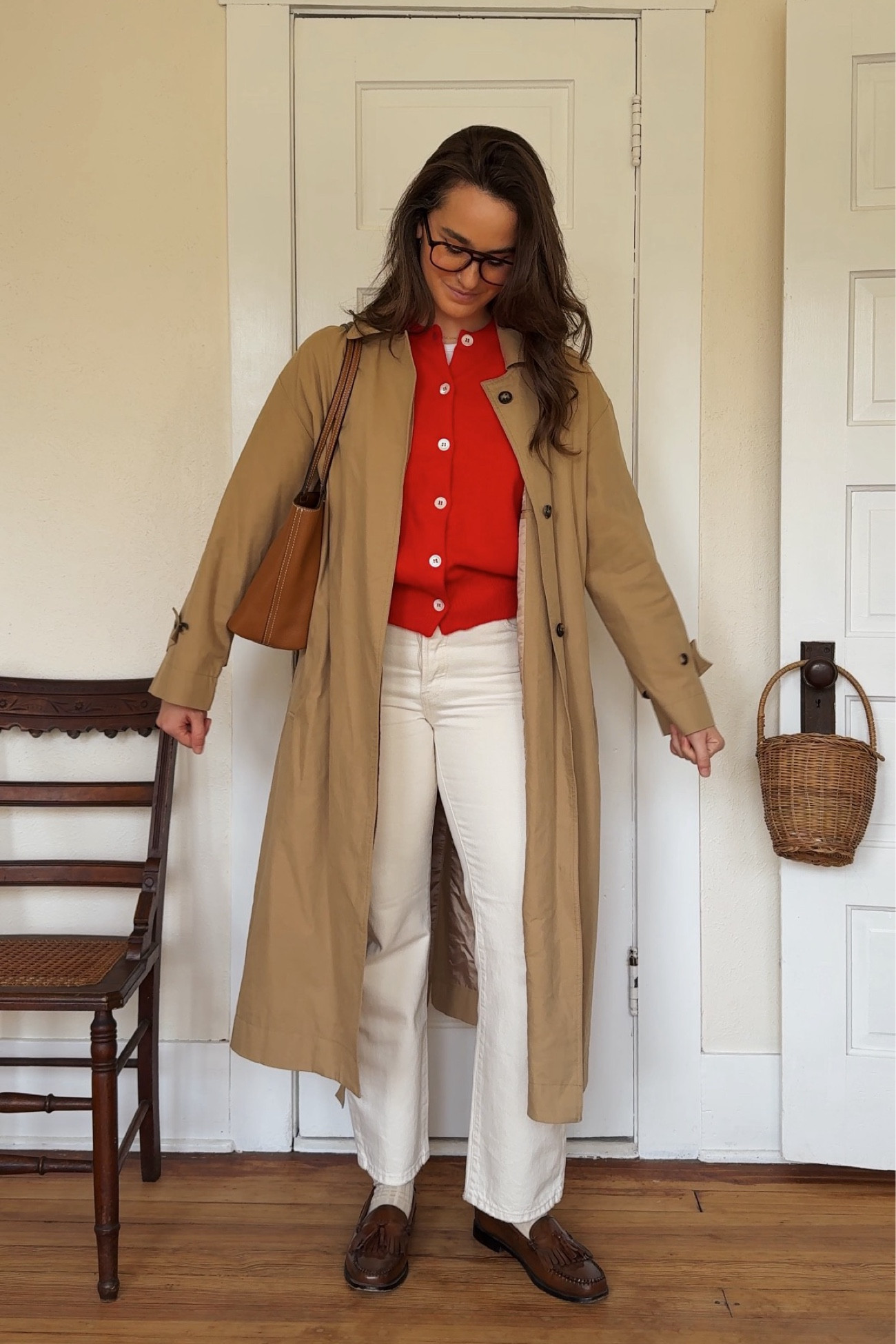 Trench coat look for spring with a pop of red! #trenchcoat #trenchcoatoutfit #springstyle #springoutfit #loafers 

#LTKShoeCrush #LTKStyleTip