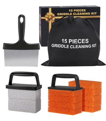 Griddle Cleaning Kit for Blackstone,15 Pieces Flat Top Grill Cleaning Kit with Grill Scraper, Griddle Bricks and Brush Easy to Remove Stain,Griddle Accessories Cleaner Tool Set with Storage Bag | Amazon (US)