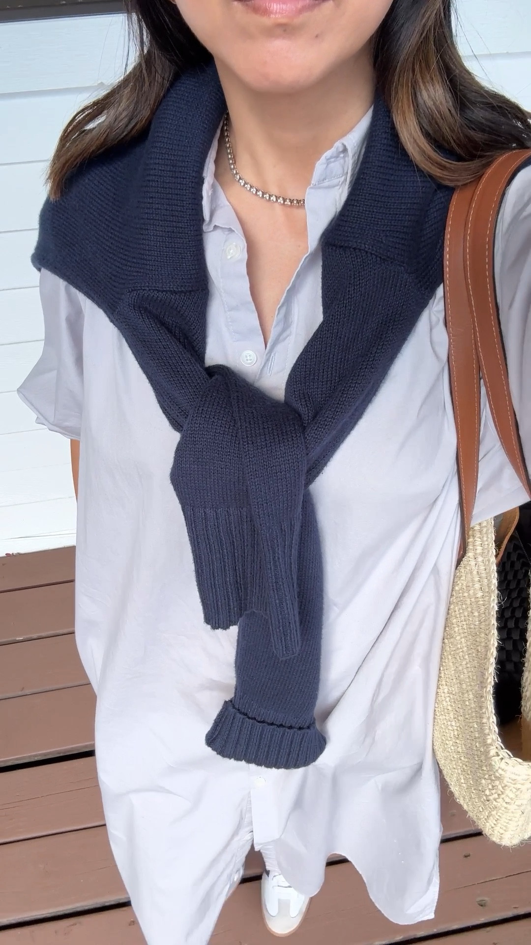 Pistola oversized shirt dress. Unfortunately, it’s old but linked similar. Bag is incredible and an amazing shape and size for mom life. 

Pistola dress xs
Everlane sweater xs
Adidas samba in navy 4 men’s
Polo Ralph Lauren hat 
Dorsey James necklace 15”
J.crew earrings 
Hunting Season tote 


#LTKTravel #LTKPetite #LTKStyleTip