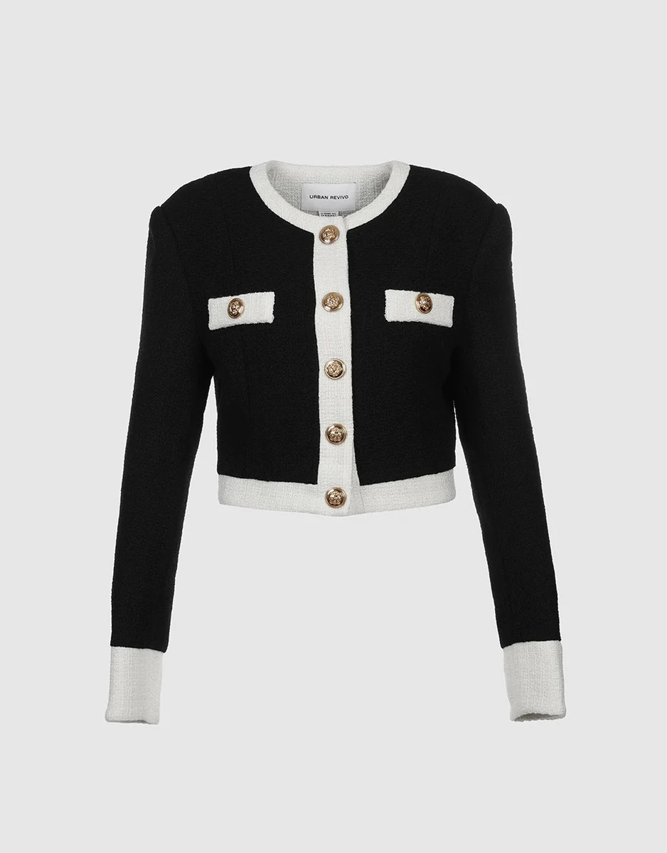 Contrast Trim Tweed Cardigan | Urban Revivo