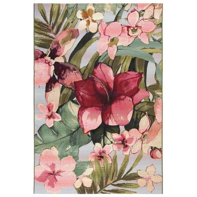 4'10"x7'6" Tropical Floral Indoor/Outdoor Area Rug Multi - Lush Decor: Low Pile, Fade-Resistant, Weather-Resistant | Target