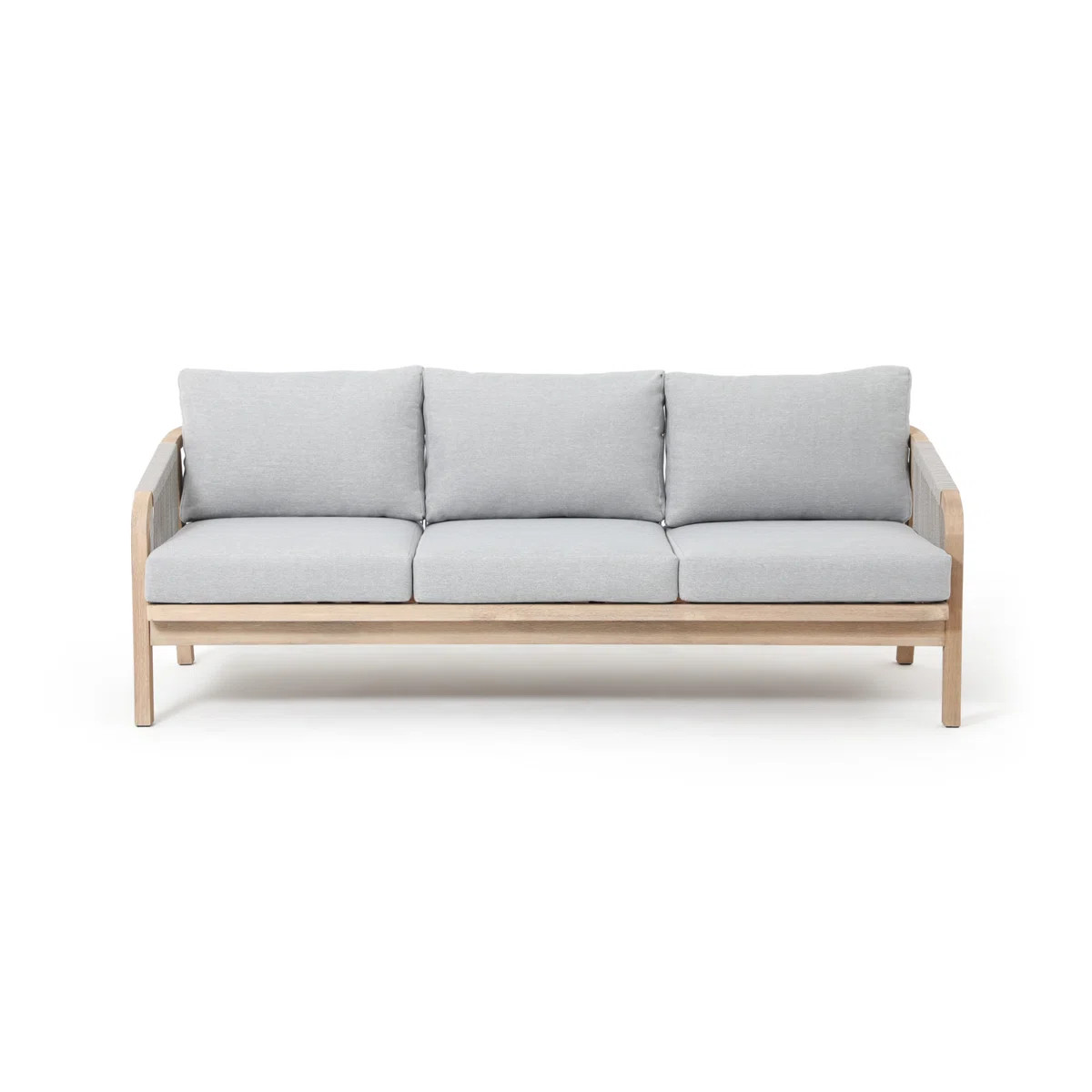 Andrek Outdoor Acacia Wood and Rope Woven Sofa with Cushions | Wayfair North America