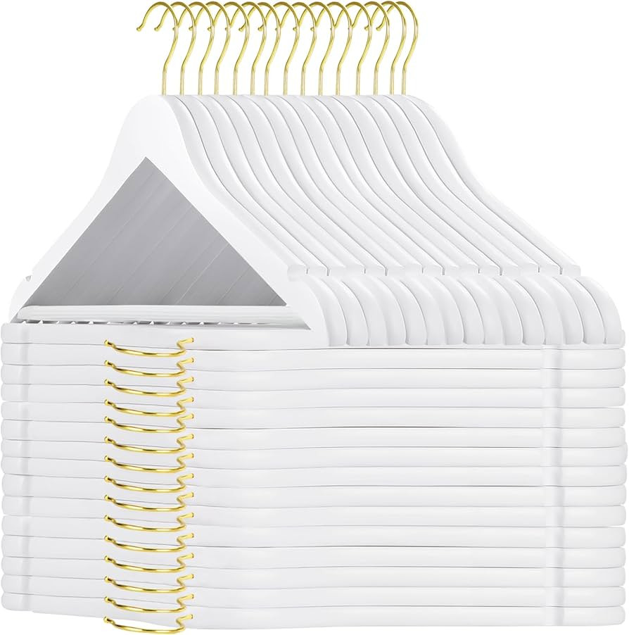 TOPIA HANGER Wooden Hangers 30 Pack, White Wood Coat Hanger with 360° Swivel Gold Hook, Non Slip... | Amazon (US)