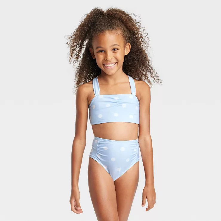 Girls' Polka Dots One Piece Swimwear Set - Cat & Jack™ Light Blue | Target