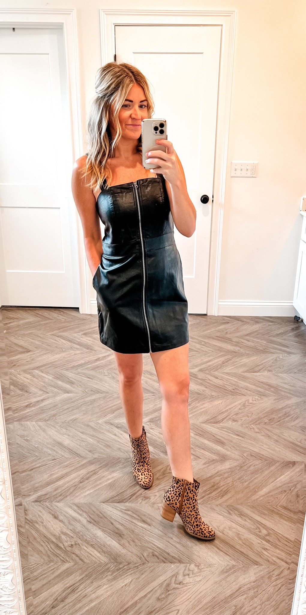 chinese dress ladies Black Vegan Leather Mini Dress