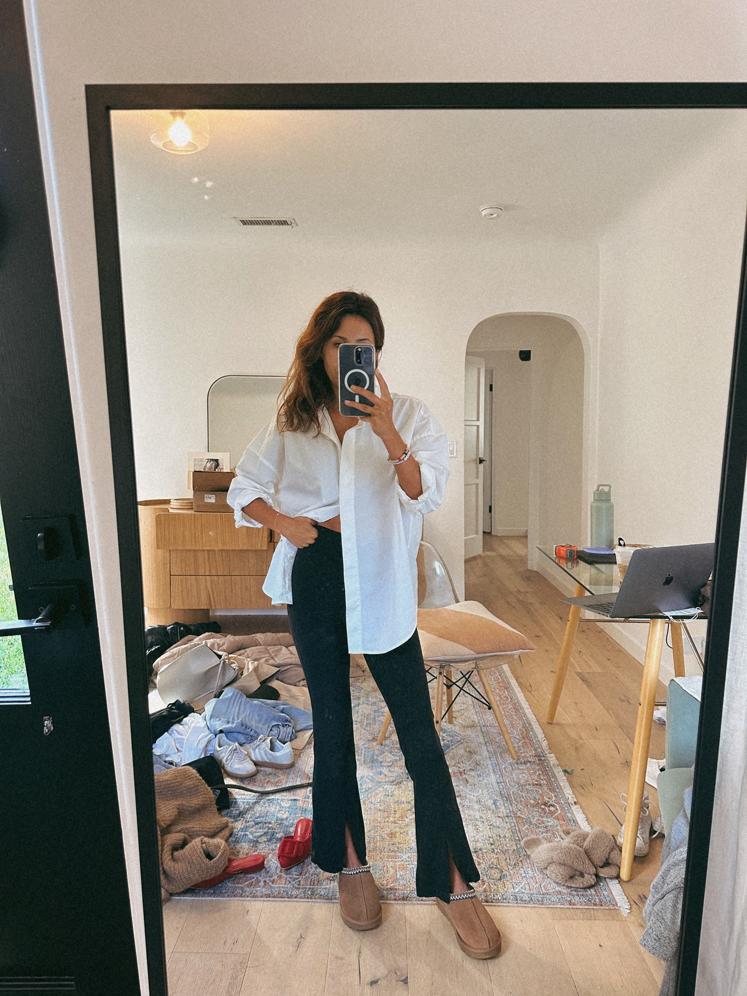 Oversized poplin shirt from everlane - size up one size! I’m wearing a petite in these pants. 

#LTKstyletip