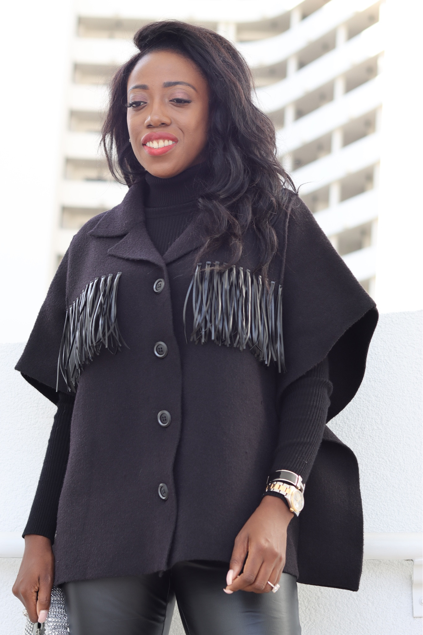 Stylish kimono with a touch of faux leather fringe. 
Makes for perfect gift, it’s a one size fits all and currently on sale  
#HolidayFashion #HolidayStyle #Ootd #GiftIdeas 

#LTKSeasonal #LTKsalealert #LTKGiftGuide