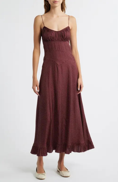 DÔEN Rosaria Dot Sleeveless Silk Blend Maxi Dress in Burgundy Colette Dot at Nordstrom, Size Medium | Nordstrom