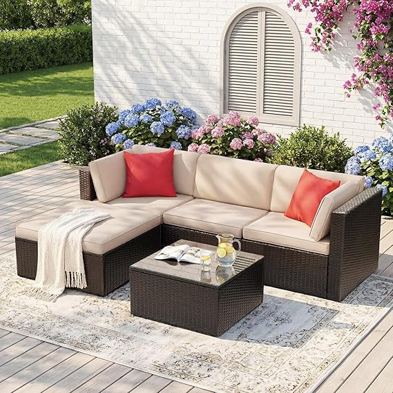 Devoko 5 Pieces Patio Furniture Sets All Weather Outdoor Sectional Patio Sofa Manual Weaving Wick... | Amazon (US)
