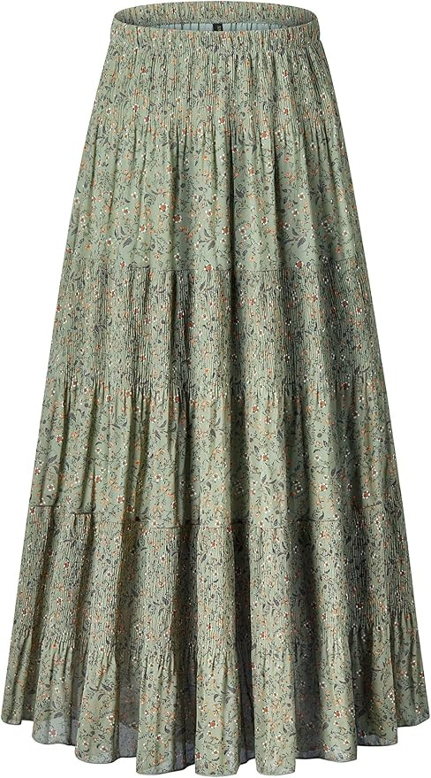 NASHALYLY Women's Chiffon Elastic High Waist Pleated A-Line Flared Maxi Skirts | Amazon (US)
