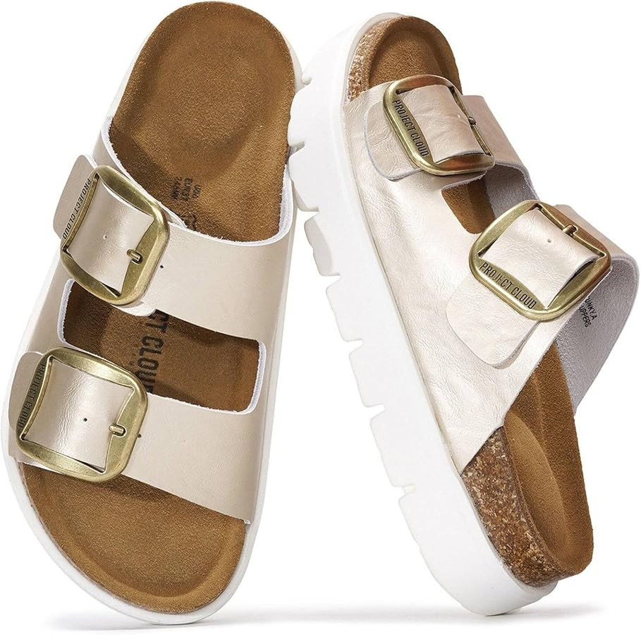 Project Cloud 100% Genuine Leather Platform Sandals Women Footwear - Wedge Chunky Slides for Wome... | Amazon (US)