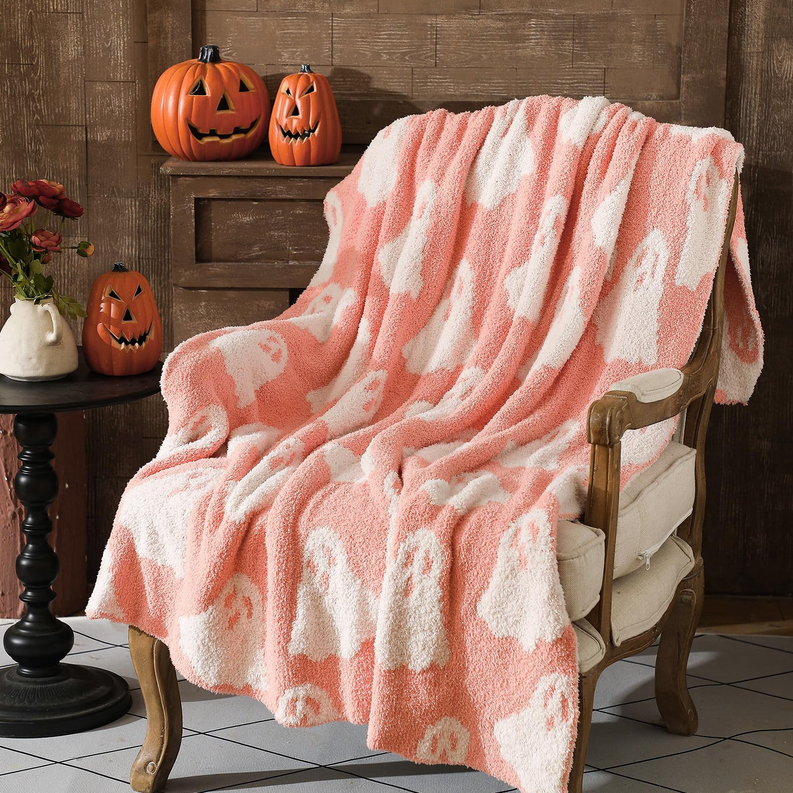50 x 60'' Halloween Microfiber Throw Blanket Pink Ghost Blanket Soft, Cozy, Fluffy for Living Roo... | Amazon (US)
