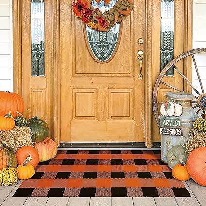 KOZYFLY Buffalo Plaid Rug 27.5x43 Inches Orange and Black Checke Rug Halloween Fall Door Mat Cott... | Amazon (US)