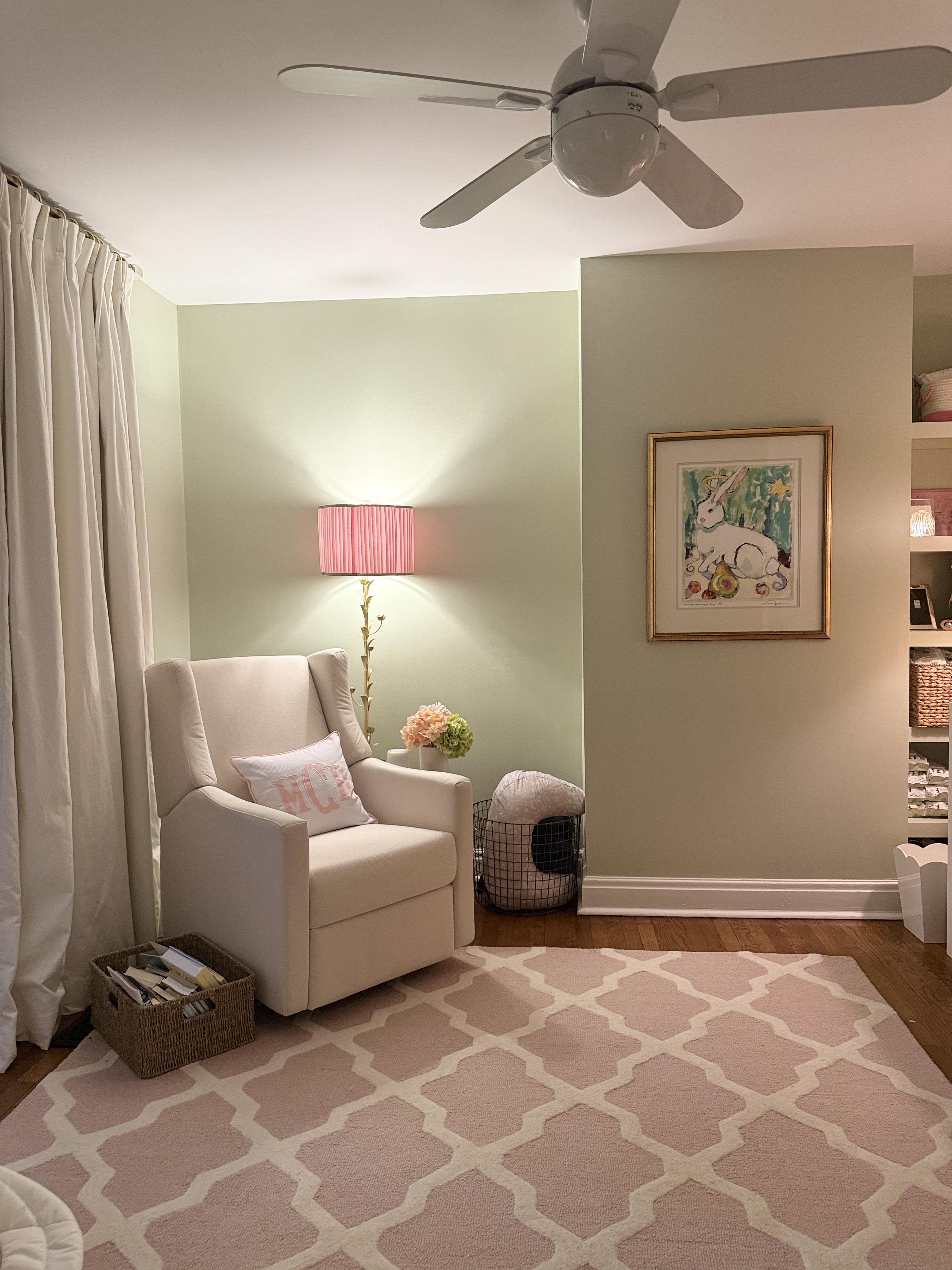 Another look at the custom pleated handmade lampshade by me!! Love how it turned out in this pink and green nursery! Love a monogram & anything bunnies 

#LTKSaleAlert #LTKStyleTip #LTKHome