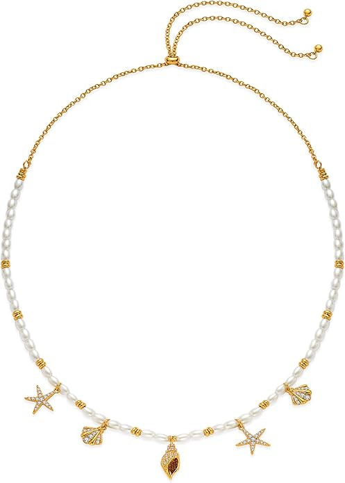 WOWORAMA Gold Sea Shell Necklace for Women Shell Starfish Pearl Charm Necklace Trendy Ocean Sea P... | Amazon (US)