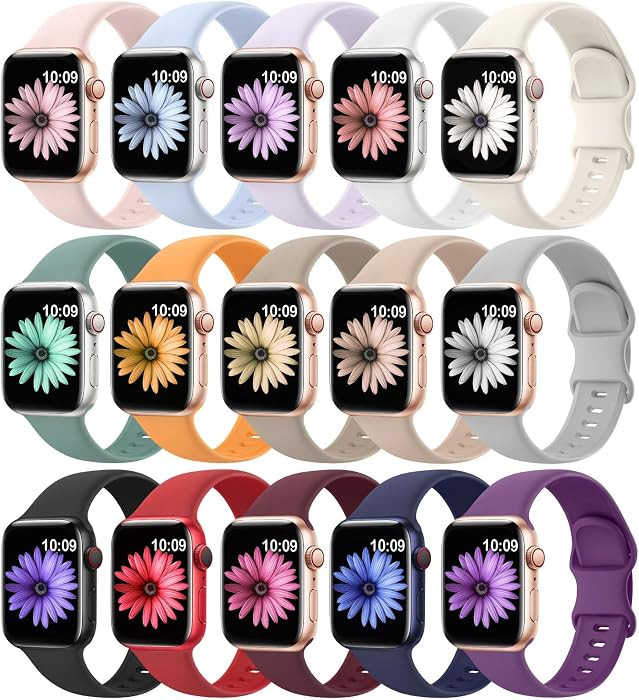 15 Pack Soft Silicone Bands Compatible with Apple Watch Band 40mm 41mm 38mm 45mm 44mm 42mm 46mm 4... | Amazon (US)