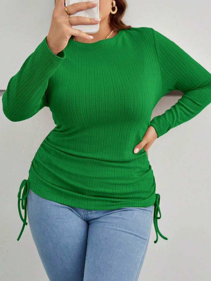 SHEIN Essnce Plus Size Women's Textured Fabric Pleated T-shirt | SHEIN