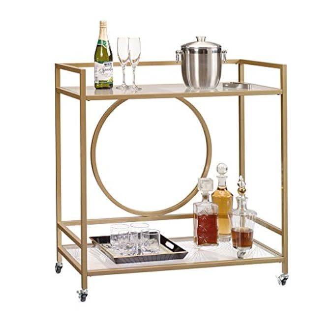 Sauder 417828 International Lux Bar Cart, Glass/Satin Gold Finish | Amazon (US)